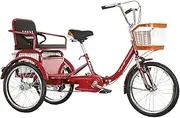 20inch Tricycle Adult Foldable Bicycle with Back Seat Shopping Basket 3 Wheel Bicycle Single Speed Double Chain Suspension Front Fork Load 180kg, Tricycle