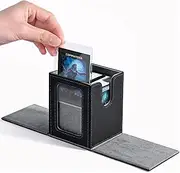 Card Box with MTG Commander Display, Patented Design Card Holder Can Hold More Than 100 Double Sleeve Cards, PU Leather Card Storage Box for TCG with 2 Partitions, 1 Top Loader (: Black&gray)