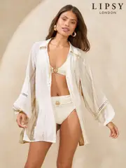 Lipsy White Relaxed Fit Sparkle Stripe Beach Shirt (AV6661) | $44