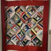 Handmade Patchwork Quilt Red Trim Baby Lap Throw Blanket Table Topper 48x48