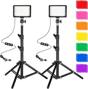 Ci-Fotto LED Photo Video Light 2-Pack, 5600K USB LED Continuous Light Kit with Tripods, Color Filters for Photo Studios, YouTube, TikTok, Game Streaming