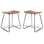 Set of 2 - Porter Nordberg Kitchen Low Stool 47cm - Chrome Frame - Natural Veneer Seat