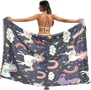 [RPLIFE] Cute Unicorns Purple Sarong Beach Swimsuit Cover Up, Tassel Skirt Cover up for Summer Pool/beach, Large, Cute Unicorns Purple 2, Large