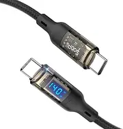 SooPii USB C to USB C Cable [140W 2M],Fast Charging USB C Cable with LED Display for MacBook Pro,lPhone 16/15/15 Pro/15Pro Max,Galaxy S23+/S23 Ultra/S22 Ultra,etc.,Transparent Shell,(Black)