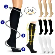 US Compression Socks Knee High 20-30 mmHg Graduated Mens Womens S-XL (6 Pairs)