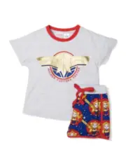 NEW PETER ALEXANDER PJ SET CAPTAIN MARVEL TOP & SHORTS JNR GIRLS 5 RRP$59.95