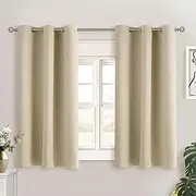 BGment Beige Short Room Darkening Curtains for Small Windows, 38 x 45 Inch Thermal Insulated Tier Set of 2 Panels Sun Blocking Drapes for Kitchen Bedroom