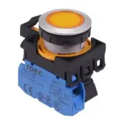 IDEC CW Series Yellow 24V LED Metallic Momentary Flush Push Button Switch 1NO