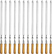 Amestar 12 Pack Kabob Skewers BBQ Barbecue Skewers Stainless Steel Sticks 22 Inch Heavy Duty Large Wide Reusable with Nonslip Wooden Handle Ideal for Shish Kebab Chicken Shrimp and Vegetables