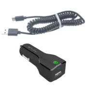 For Samsung Galaxy Note 20 Ultra CAR CHARGER 18W FAST USB PORT COILED CABLE DC