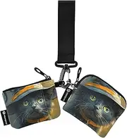 [XYMZR] Mini Zip Around Wristlet keychain Wallet Witch Cat Halloween for Women Personalized Pattern Detachable Dual Pouch Wristlet Portable Wallet Phone Coin Purse, Multi-colored, One Size