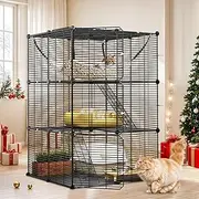 YITAHOME 3-Tier DIY Cat Enclosure - Indoor Playpen With Metal Wire, Large Hammock for 1-2 Cats, Ferrets, Chinchillas, Rabbits, Small Animals - Black