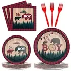 gisgfim 96 Pcs Buffalo Plaid Lumberjack Party Plates and Napkins Party Suppli...