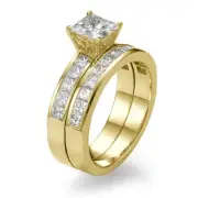 2.50 CT Beautiful Princess Cut Diamond Engagement Ring Set 14K Yellow Gold D/SI1