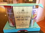 Cypress Home Hot And Cold To Go Set Of Travel Cups Hope & Love Floral, NIB