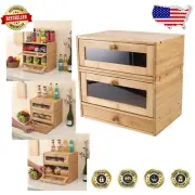 Sustainable Bamboo Bread Box with Magnetic Closure and Acrylic Viewing Window