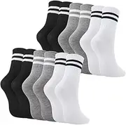 [MOLIMOLI] 6 Pairs of Women's Tennis Socks, Sports Socks, Crew Socks, Running Socks, Black, White, Grey, Work Socks with Stripes, Cotton, Perfect for Sports and Everyday Use