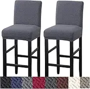 HFCNMY Bar Stool Covers,2 Pack Stretch Bar Stool Covers with Backs Jacquard Bar Stool Chair Covers Barstool Covers Slipcovers with Back Pub Counter Stool Chair Covers with Elastic Bands Dark Gray