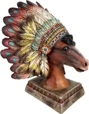Urbalabs Native American Eagle, Wolf, Horse Indian Chieftain Bust Statue Home