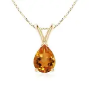 V-Bale Pear-Shaped Citrine Solitaire Pendant in 14K Yellow Gold