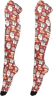 [Caihoyu] Women High Thigh Socks Lightweight Long Stockings for Women Over Knee High Socks for Parties Merry Christmas Snowflake Red Socks, Merry Christmas Snowflake Red Socks