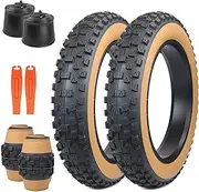 ZUKKA 2 Pieces 20 Inch Heavy Duty E-Bike Tyres 20 x 4.0 Sheath 102-406 Foldable Fat Tyre Fat Bicycle Tyres Plus 2 Pieces 20 Inch Tubes 20 x 4.0 AV35 mm for E-Bike/Mountain Snow Bike, Brown