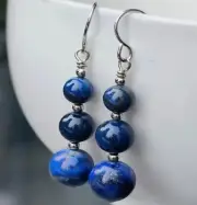 Earrings Handmade Lapis Lazuli Bead Earrings - Silver Plated Natural Stone