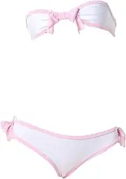[JasmyGirls] Cute Micro Bikini Kawaii Anime Cosplay Lingerie Lolita Bow Bra and Panty Set Sexy Underwear 2 Piece Bandeau White, White