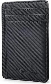 [Travelambo] Front Pocket Minimalist Leather Slim Wallet RFID Blocking Medium Size(carbon fiber texture black)