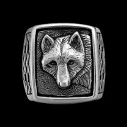 Size 12 - Woven Tribal Design Wolf Bust Ring