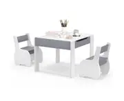 Giantex 3PCS Kids Table and Chair Set 4-in-1 Wood Activity Table w/2-in-1 Tabletop Children Drawing Play Center Grey