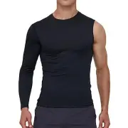 Men's Compression Shirts Single Arm Long Sleeve Basketball Small Black-right