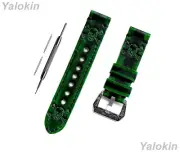 Green & Black Skull Crossbones Band for 22mm 23mm Lug Width Sport Luxury Watches