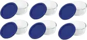 Pyrex Storage 2-Cup Round Dish, Clear with Blue Lid Case of 6 Containers