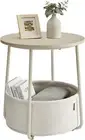VASAGLE Small Round Side End Table, Modern Nightstand with Fabric Cream White