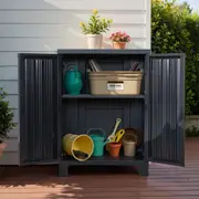 Outdoor Storage Cabinet Cupboard Lockable Garden Sheds Adjustable Black