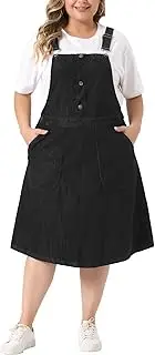 [Agnes Orinda] Women's Plus Size Overall Dress Button Adjustable Strap Denim Suspender Dresses