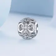 Solid 925 Signature Silver Crystal Clover Charm