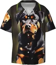 [VPPUR] Rottweiler Wallpaper Print Fashion Short Sleeve Button Down Cuban Collar Shirt Left Chest Convenient Pocket