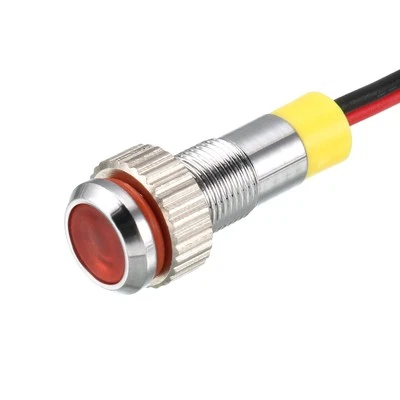 LED Indicator Light AC/DC 12V 6mm Flush Panel Mount Red LED Metal Shell 5Pcs