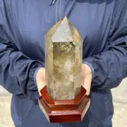 3.05LB Top Natural Quartz Obelisk Point Smokey Citrine Crystal Tower Wand+Stand