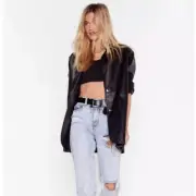 NASTY GAL Outta The Way Faux Leather Single Breasted Blazer Black
