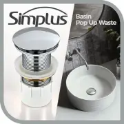 Simplus Pop Up Waste without Overflow Vanity Basin Push Plug Drain WaterMark