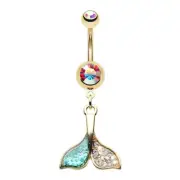 Body Accentz Golden Dolphin Whale Tail Dangle Belly Button Ring