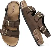 [Jifenkla] Sandals Women's Cork Footbed Mules Sandals Men with Adjustable Straps Clogs Slippers Non-Slip Rubber Sole Comfortable Slippers Summer Shoes for Trekking Sandals Slippers, Brown, 35 EU