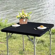 Nacuci Square Fitted Table Cover Elastic Tablecloth Stretch Spandex Tables Top Cover Table Topper Cap for Dining Kitchen Home Party Black 34X34 Inch