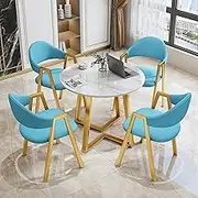 Small Conference Room Negotiation Table Sets, Office Reception Round Table and Lounge Chair Set, Slate Round Table PU/Cotton and Linen Back Chair 5-Piece Set, Coffee Table and Chair Set (Color : 9,
