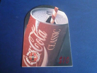 Coca-Cola '95 Top-Rounded Die-Cut Coke: Coke can with straw $10 Phone Card