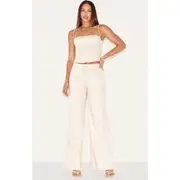 Tall Sand Drawstring Woven Wide Leg Pants, Sand