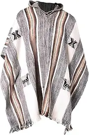 [Gamboa] Alpaca Rustic Poncho with Hood - Striped Gray Poncho Made of Alpaca